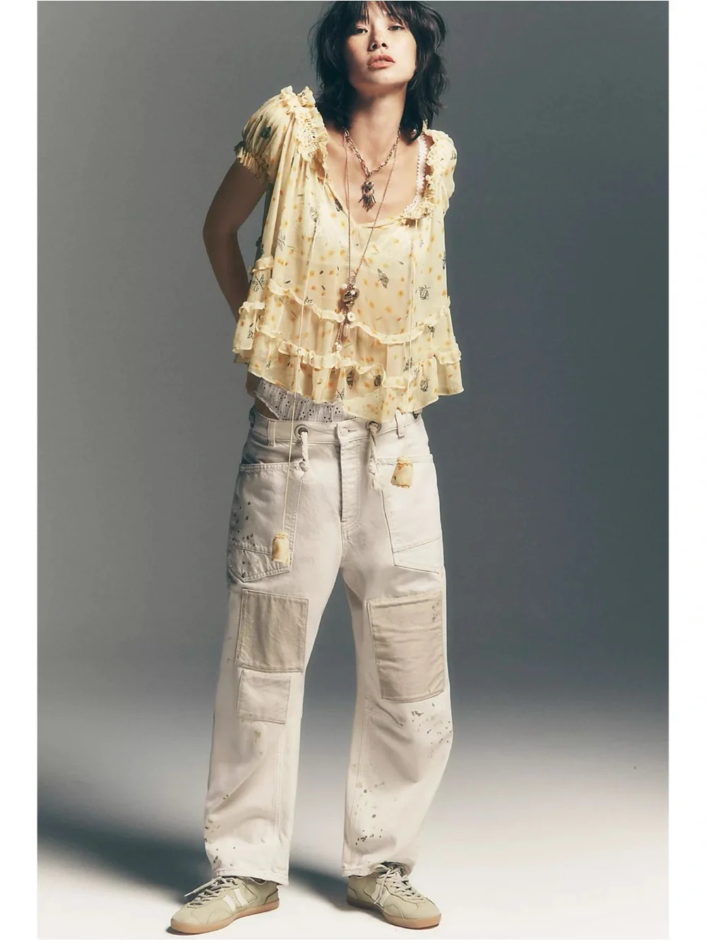 Free People We The Free Moxie Pull-On Barrel Jeans Cream White Paint 27